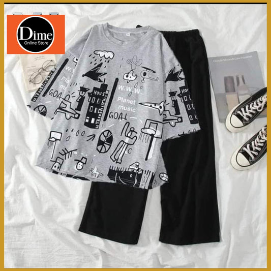 Night Suit Premium Quality Plain Trouser Digital Shirt Print