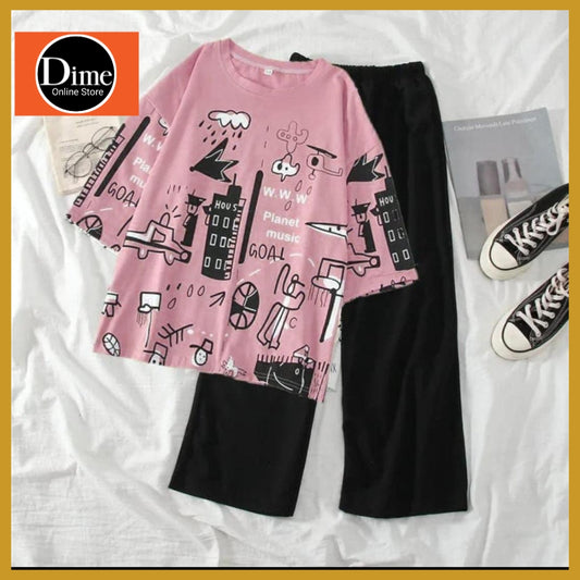 Night Suit Premium Quality Plain Trouser Digital Shirt Print